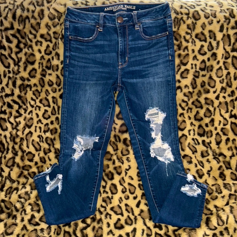 American Eagle Super Stretch X Hi-Rise Jegging- dark blue- size: 6 Regular